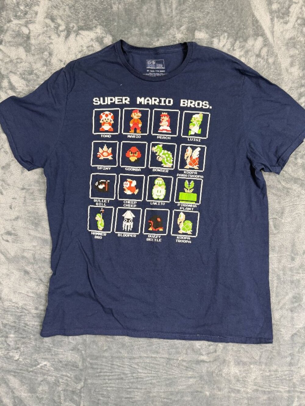 Super Mario Bros. Characters Navy Blue Graphic T-Shirt 2X 100% Cotton